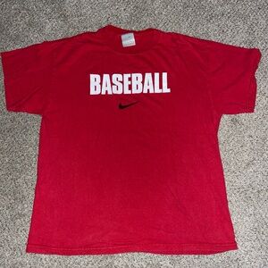 Vintage Nike Baseball Center Swoosh T Shirt Red White Y2K Size Large